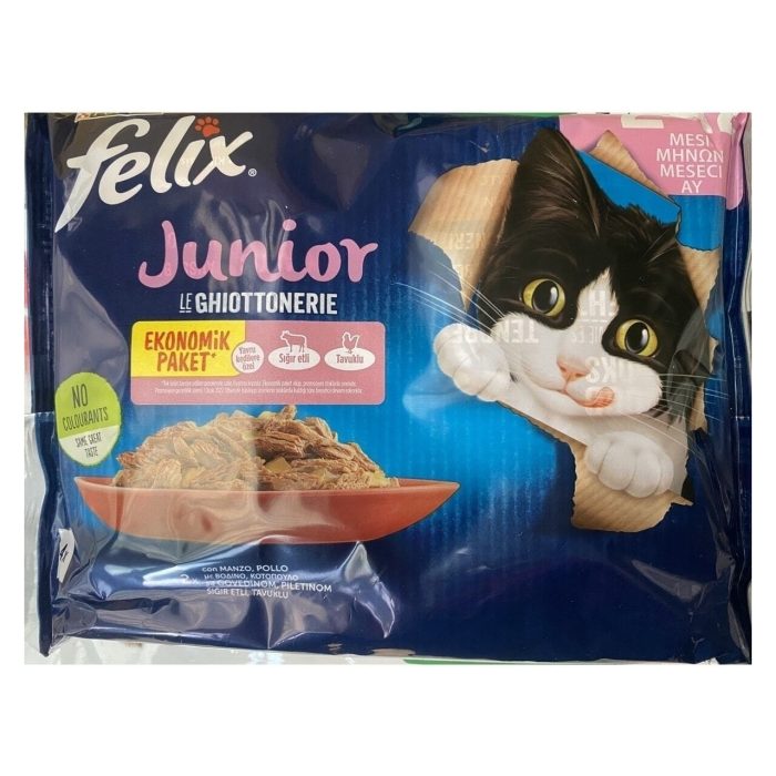 Felix Junior Tavuklu ve Sığır Etli Yaş Kedi Maması 4 x 85 gr12 Adet – 48’li