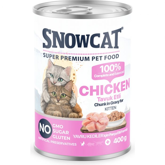 Snow Cat Premium Parça Etli Tavuklu Yavru Kedi Konservesi 12 ADET*400 G